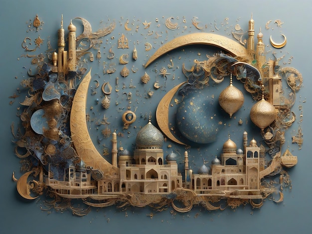 Ramadan with elements of Elements like Eid card