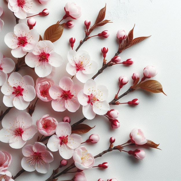 ramas de flores de sakura flores de cerezo japones sobre un fondo blanco