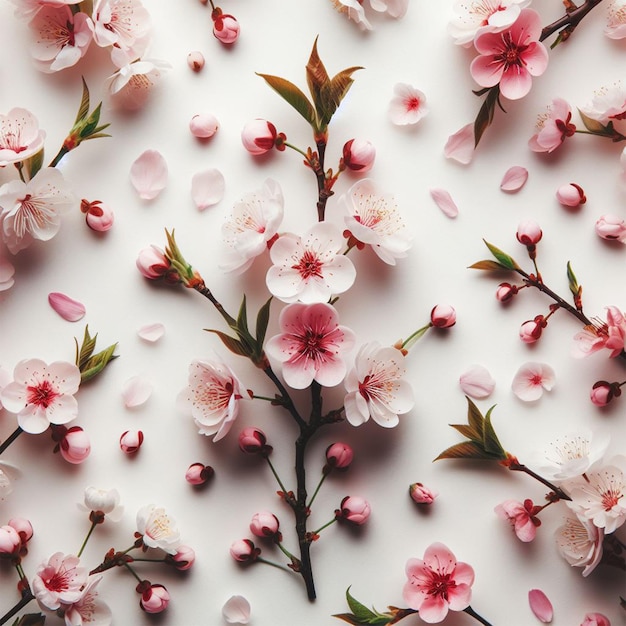 ramas de flores de sakura flores de cerezo japones sobre un fondo blanco