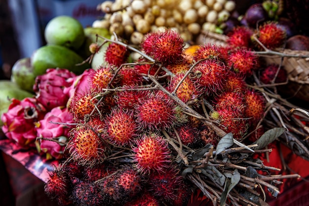 Rambutan tropical fruit texture. Bali Indonesia