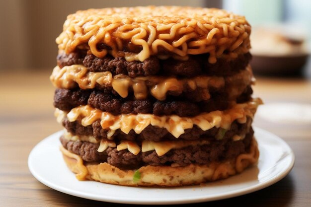 Photo ramen burger with ramen noodle buns burger fries photos 949jpg