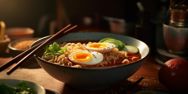 Ramen Japanese food on dining table AI Generated