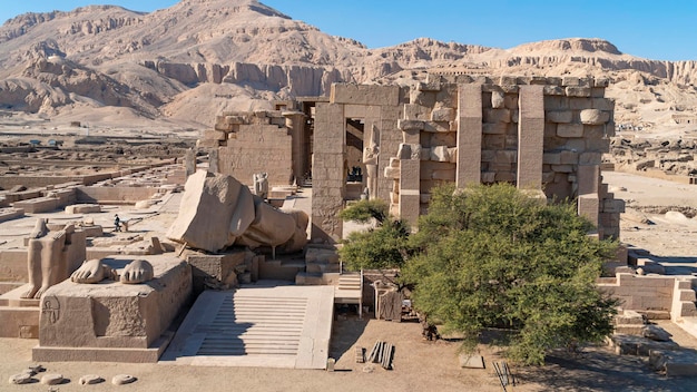 The Ramesseum is the memorial temple or mortuary temple of Pharaoh Ramesses II Luxor Egypt