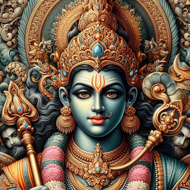 Ramnavami Rama Navami Hindu God Portrait Festival Hyper realistic Hinduism seventh avatar of Vishnu