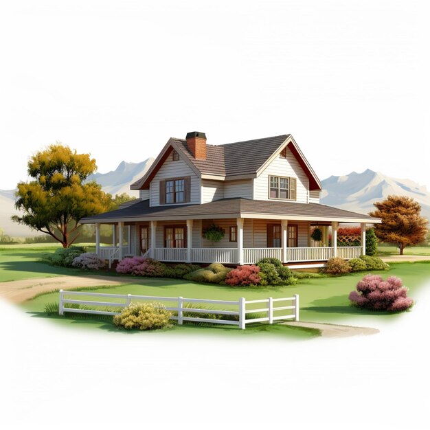 Ranchstyle house with white background high qualit