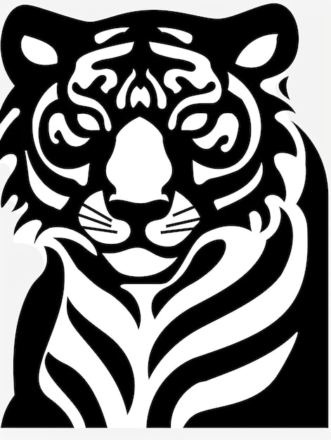 Random art isolated tiger logo crawling vector graphic bold lines black and white white background