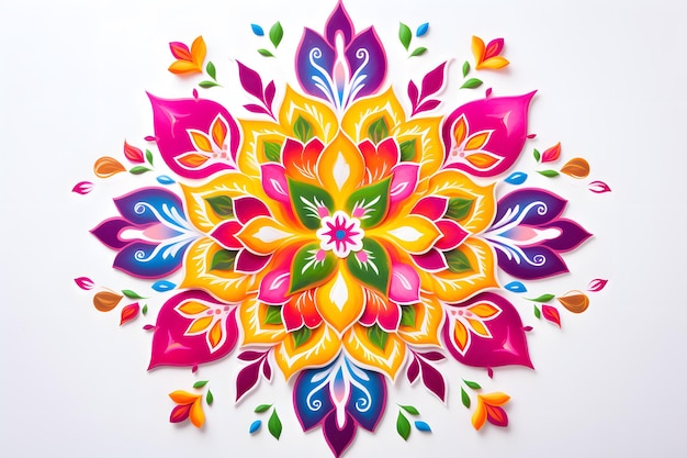 rangoli mandala design with vibrant colors pattern background isolated on white