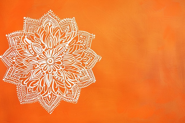 rangoli ornament painted on solid orange background