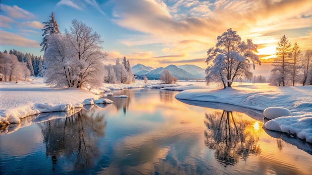 Photo ranquil icy landscapes under soft winter light