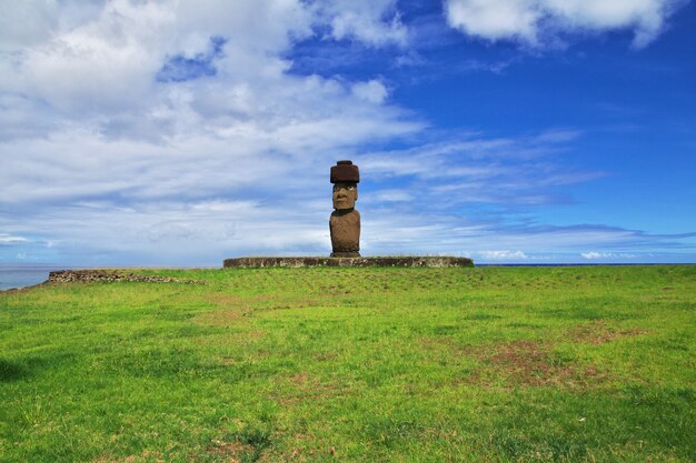 Rapa Nui. The statue Moai in Ahu Tahai on Easter Island, Chile