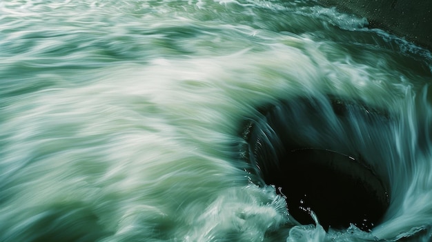 Photo the rapid flow of water rushes into a drain capturing the energy and power of natureis cycle in a fleeting moment