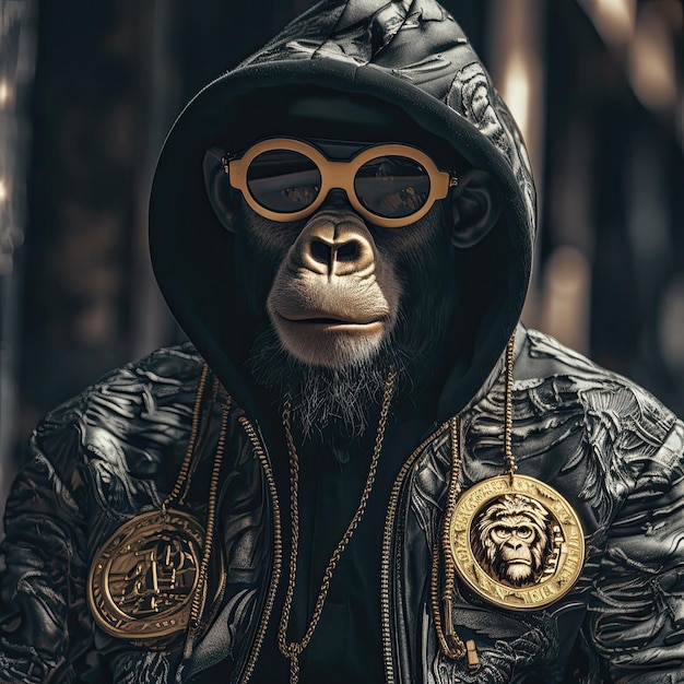 Rapper monkey portrait Generative AI