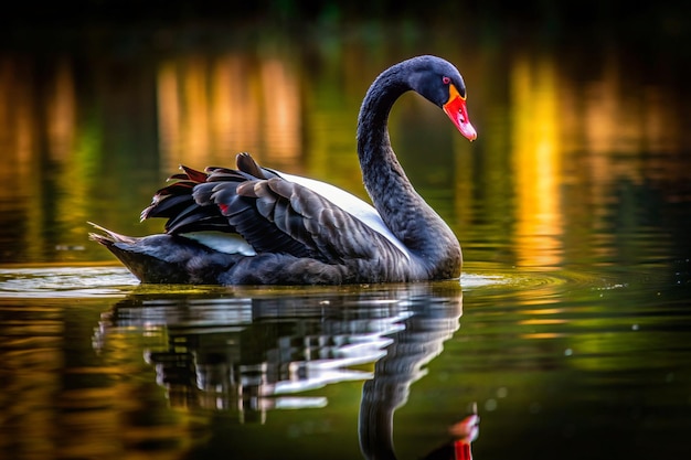 Rare Black Australian Swan Seen in the Wild Outdoors