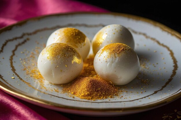 Photo rasgullas with a sprinkle of edible gold dust on a po