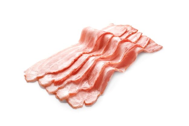 Rashers of bacon on white background