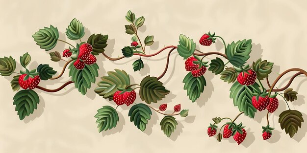 Photo raspberries on a beige background with a red stem