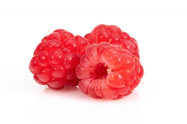 Raspberries Close up on white background