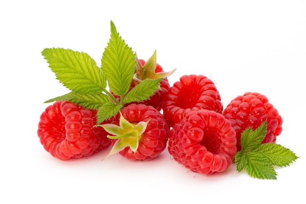 Raspberries isolated on white surface.