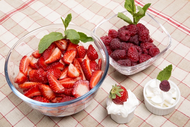 Raspberries and strawberries