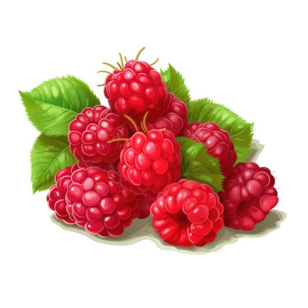 Raspberries on a white background Cartoon style AI generative