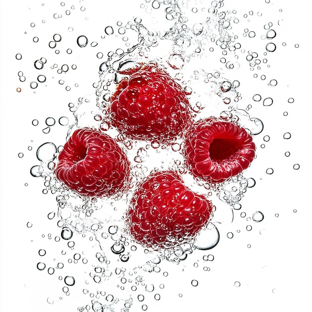 raspberries with water drop isolated on white background