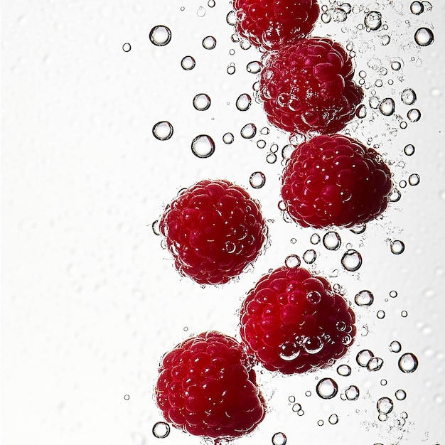 raspberries with water drop isolated on white background