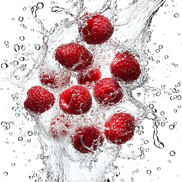 raspberries with water drop isolated on white background