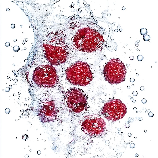 raspberries with water drop isolated on white background