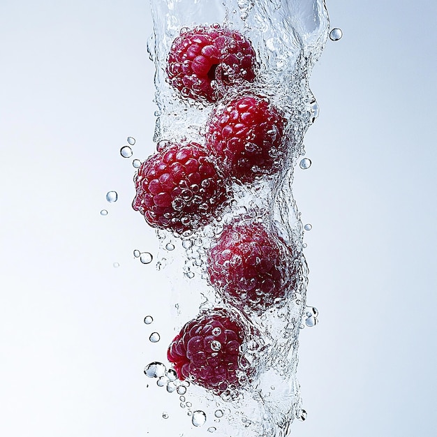 raspberries with water drop isolated on white background