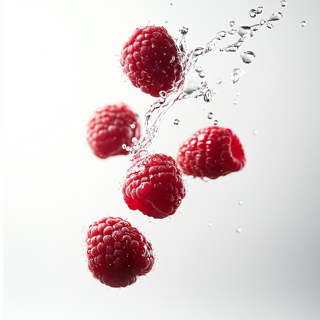 raspberries with water drop isolated on white background