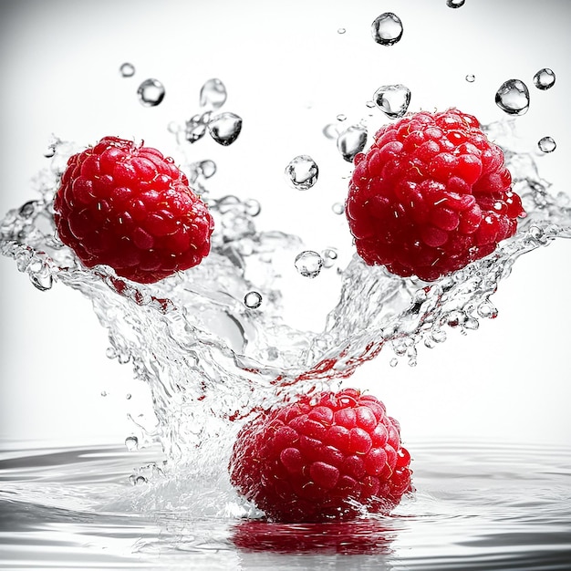 raspberries with water drop isolated on white background