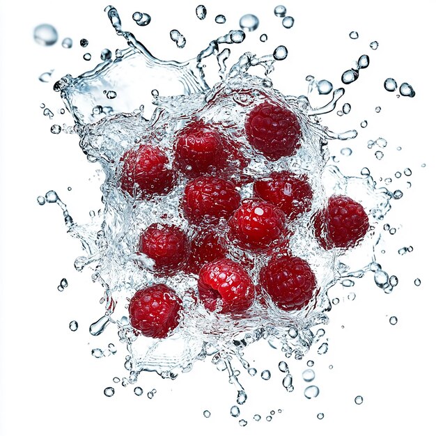 raspberries with water drop isolated on white background