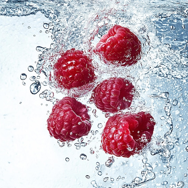 raspberries with water drop isolated on white background