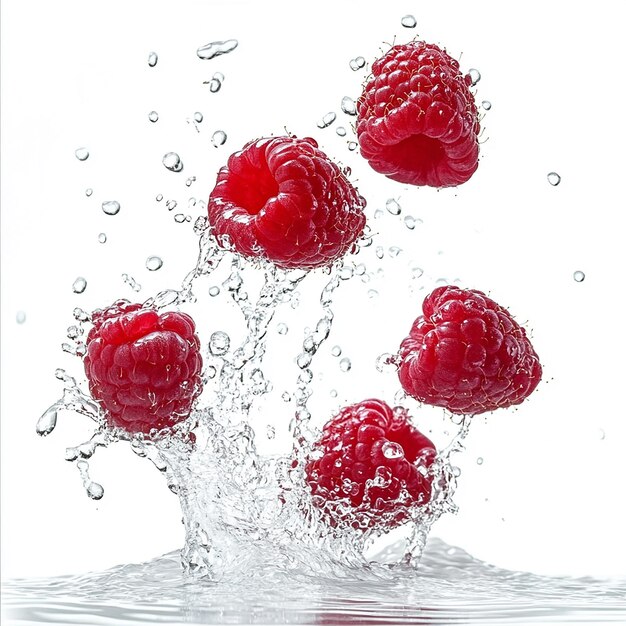 raspberries with water drop isolated on white background