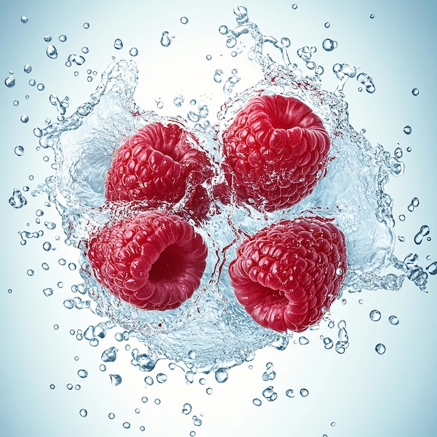 raspberries with water drop isolated on white background