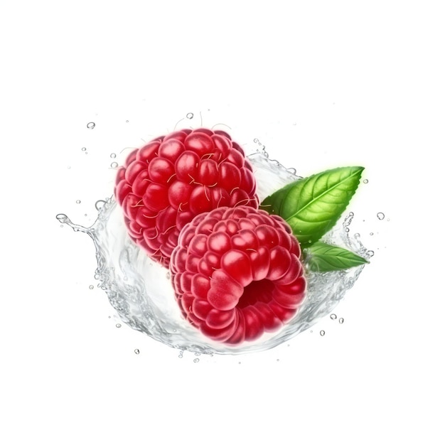 Raspberries with water splash