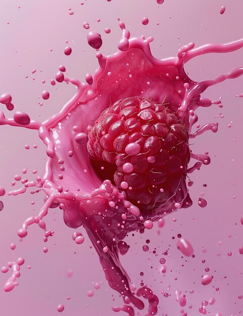 Photo raspberry abstract explosion liquid background white background