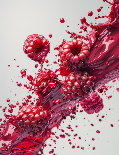 Photo raspberry abstract explosion liquid background white background