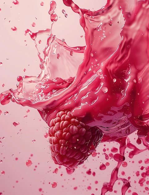 Photo raspberry abstract explosion liquid background white background