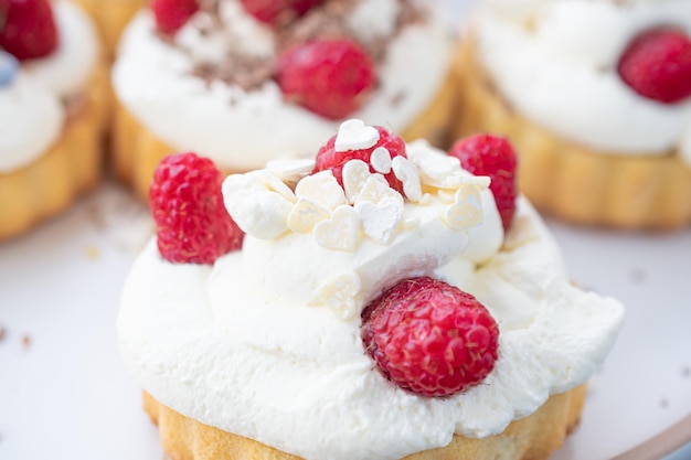 Raspberry biscuit and cream dessert sweet dessert with raspberries cake brownie