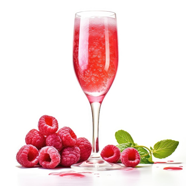 Raspberry champagne with fresh raspberries and mint