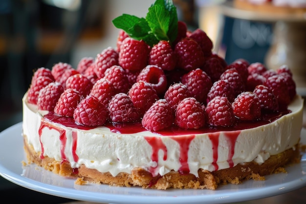 Raspberry cheesecake or raspberry cream mousse cake