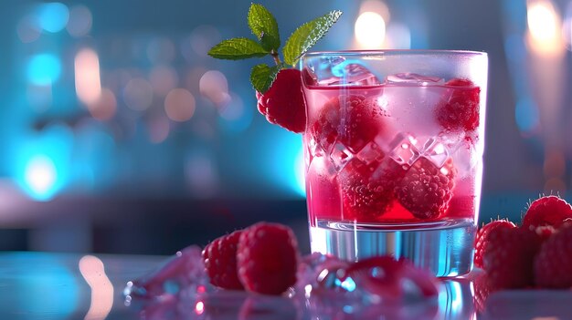 Raspberry coctail and fruits Generative AI