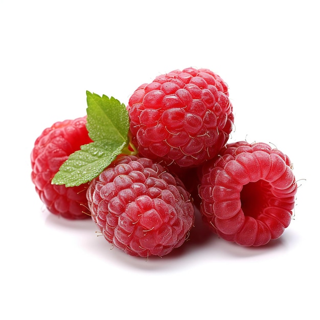 Raspberry fruits isolated on white background close up healthy food