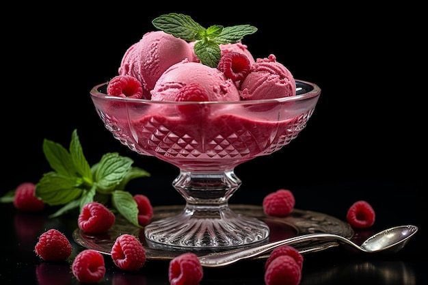 Raspberry ice cream in a cone or bowl