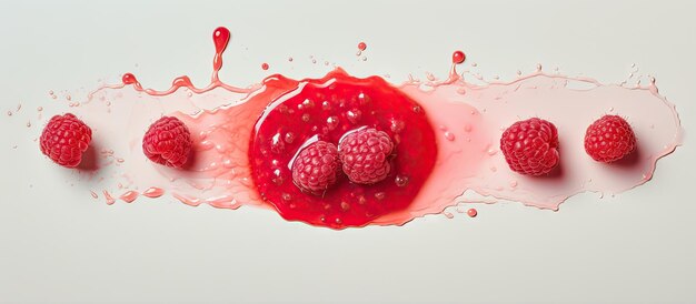 Photo raspberry jam isolated pastel background copy space top view