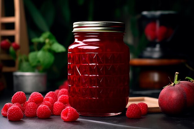 Raspberry jam Jam in a jar AI generated