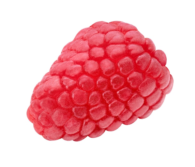 Raspberry macro isolate studio shot. Berry isolated on white wall. Closeup for packaging