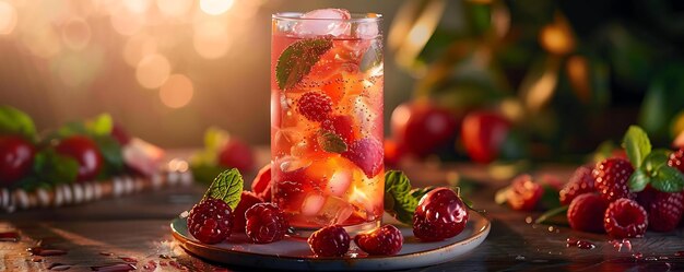 Raspberry Mint Iced Tea with Ice Cubes Photo