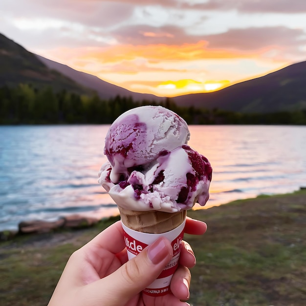 Raspberry Ripple Ice Cream Sunset Over a Tranquil Lake